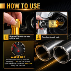 Catalytic converter cleaner use steps with bottle and fuel filler image