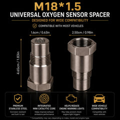 M18 x 1.5 oxygen sensor spacer dimensions and thread details