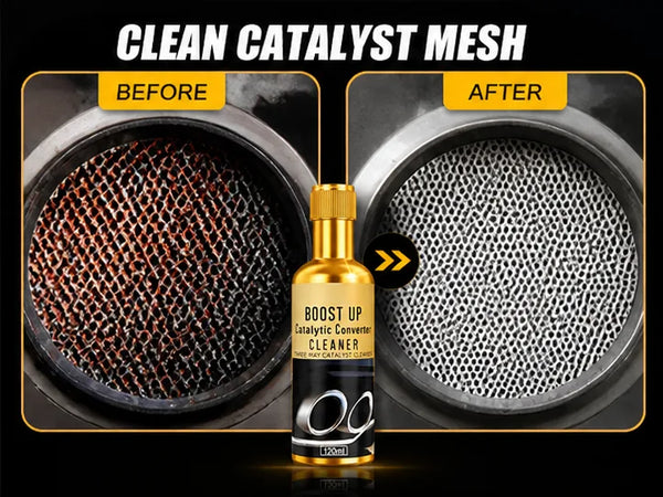Catalytic converter cleaner before and after catalyst mesh cleaning graphic