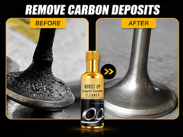Catalytic converter cleaner before and after carbon deposit removal graphic