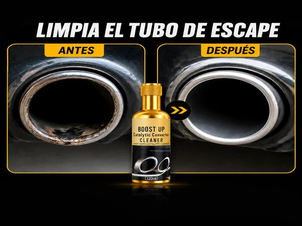 Catalytic converter cleaner before and after exhaust pipe cleaning graphic