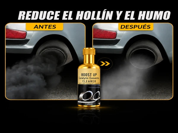 Catalytic converter cleaner before and after soot and smoke reduction graphic