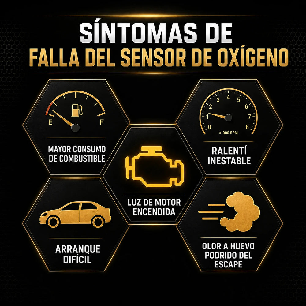 Oxygen sensor spacer product information graphic with dashboard icons