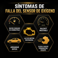 Oxygen sensor spacer product information graphic with dashboard icons