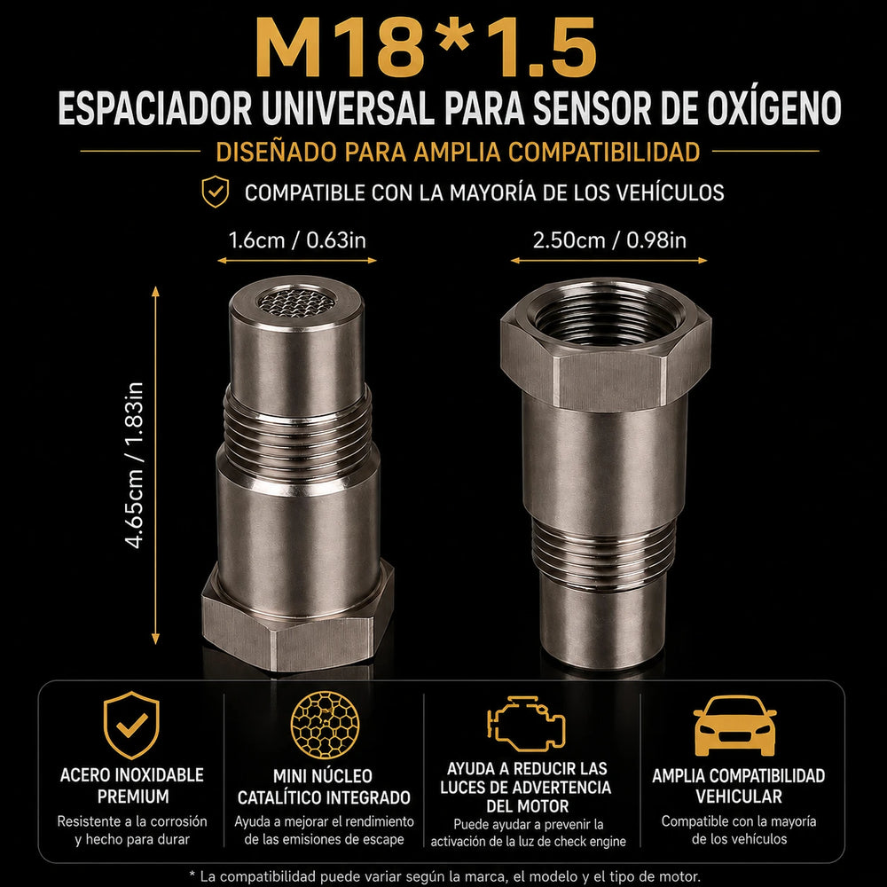 M18 x 1.5 oxygen sensor spacer dimensions and thread details