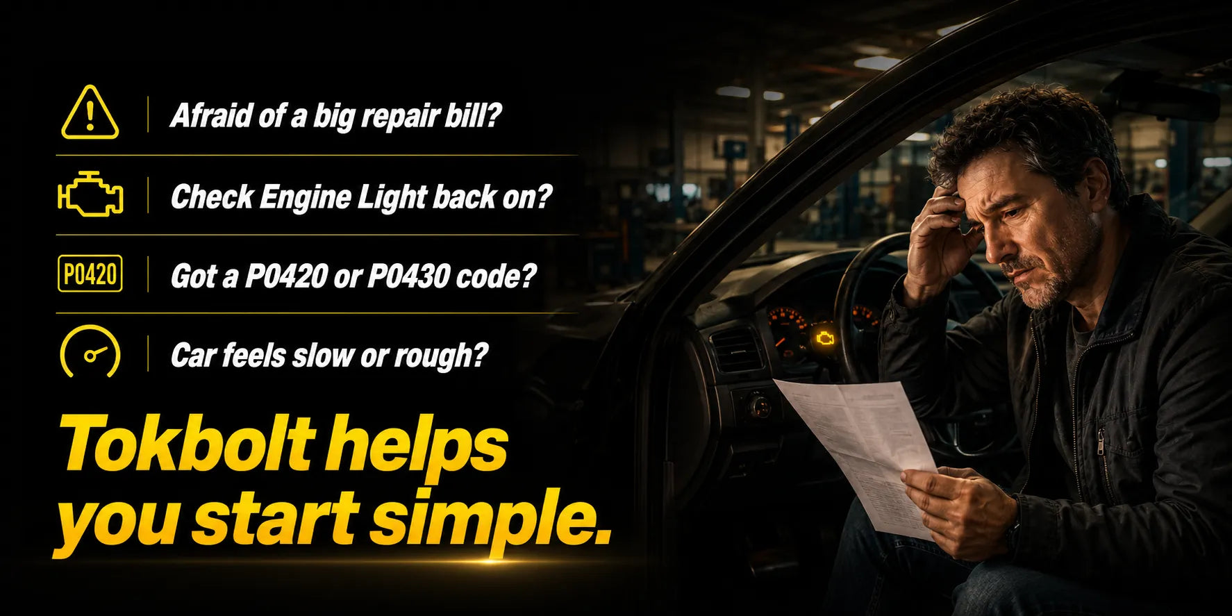 Driver worried about check engine light repair bill